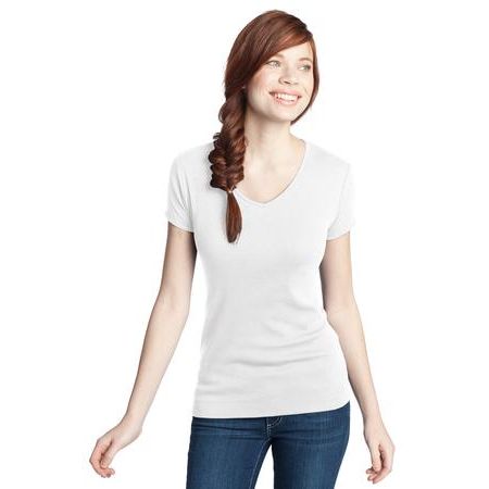 District - Juniors 1x1 Rib V-Neck Tee. DT234V