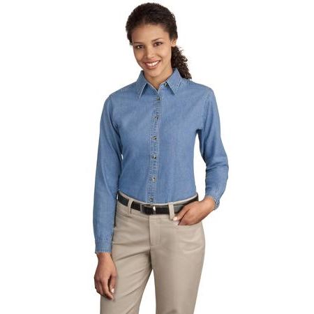 Port & Company - Ladies Long Sleeve Value Denim Shirt.  LSP10